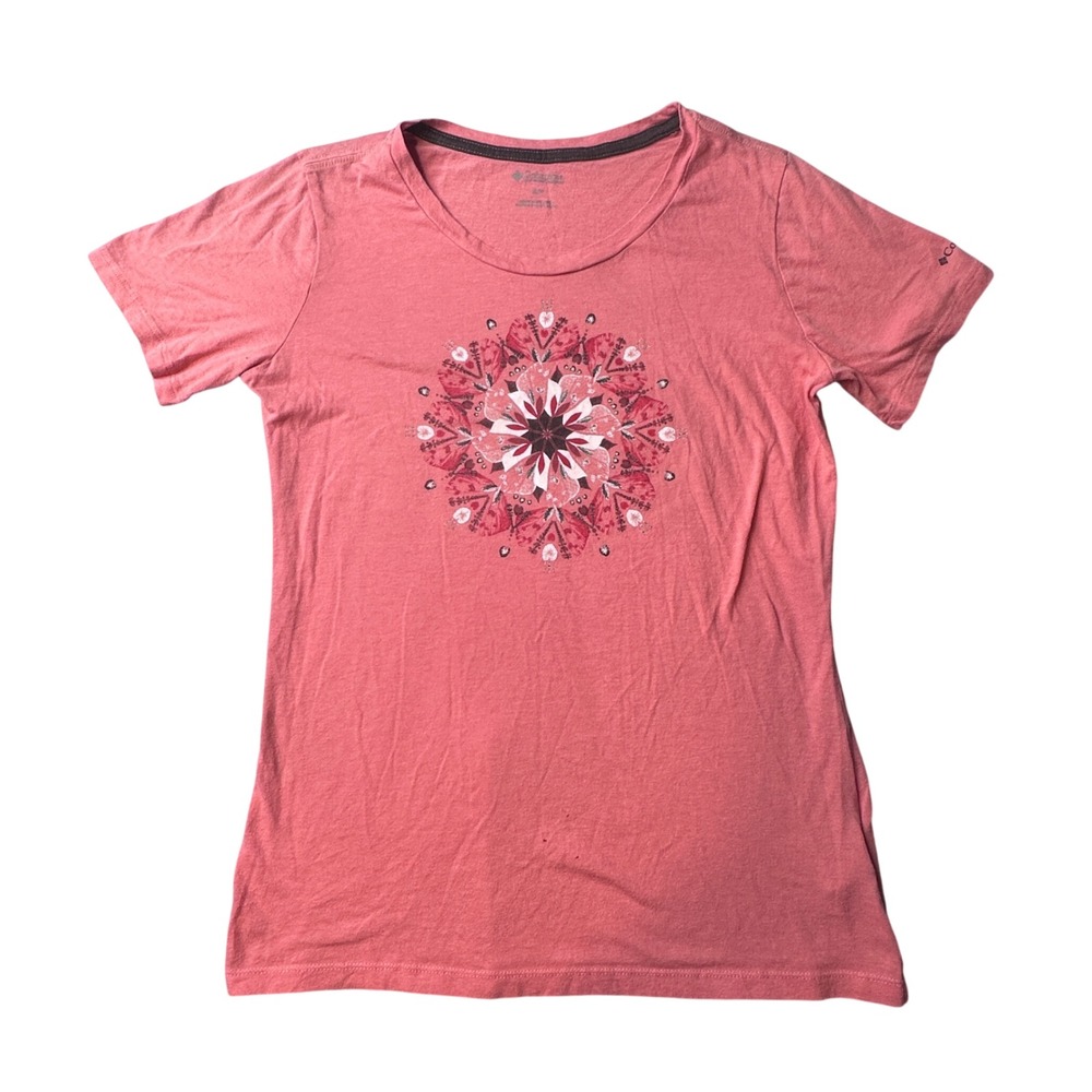 Columbia T-Shirt Womens Small Pink Mandala Graphic Short Sleeve Cotton Blend Tee